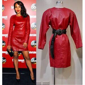 💋STUNNING VINTAGE GEM!💋 AMBRIA Ultra- 80s Genuine Leather Dress in Red